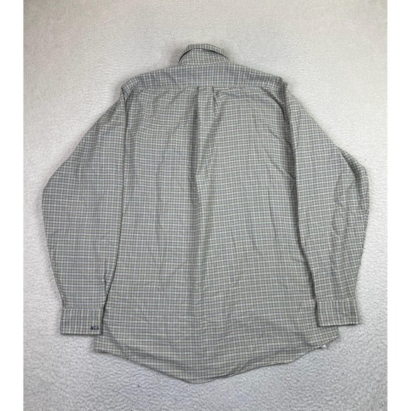 Vintage LL Bean Shirt Mens Large Beige Plaid Button Down Made USA Monogram 90s - Picture 2 of 8